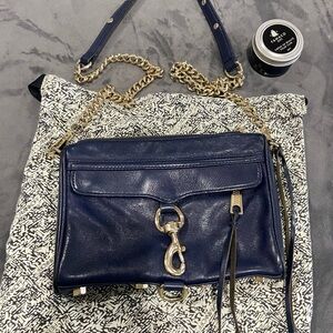 Rebecca Minkoff Purse Navy Blue, has dust bag, cream to shine